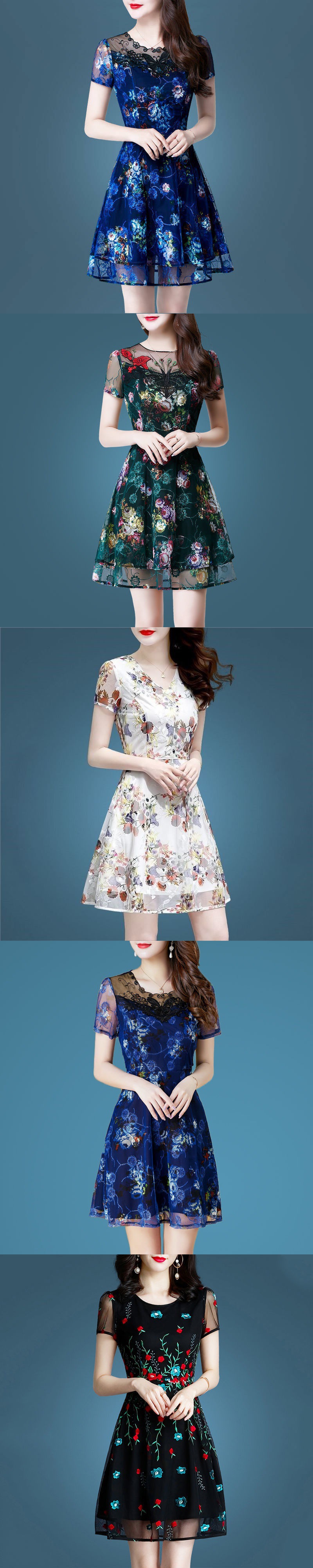 2022裙子蕾丝刺绣女装夏裙连衣裙性感碎花裙精品中裙子时尚新款详情3