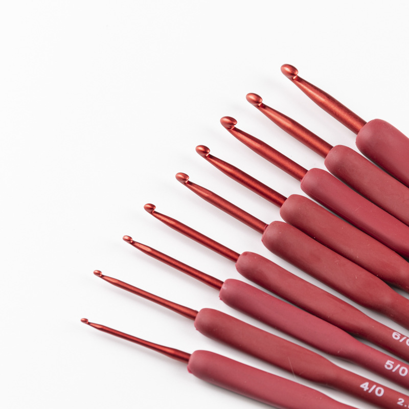 红软柄钩针TPR9支套装2.0-6mm大号钩针编织工具家用毛衣针批发详情7