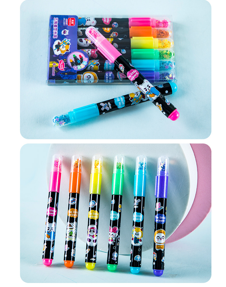 荧光笔H531-6创意小恶魔五角星6支装 学生文具划句记号笔标记笔详情11