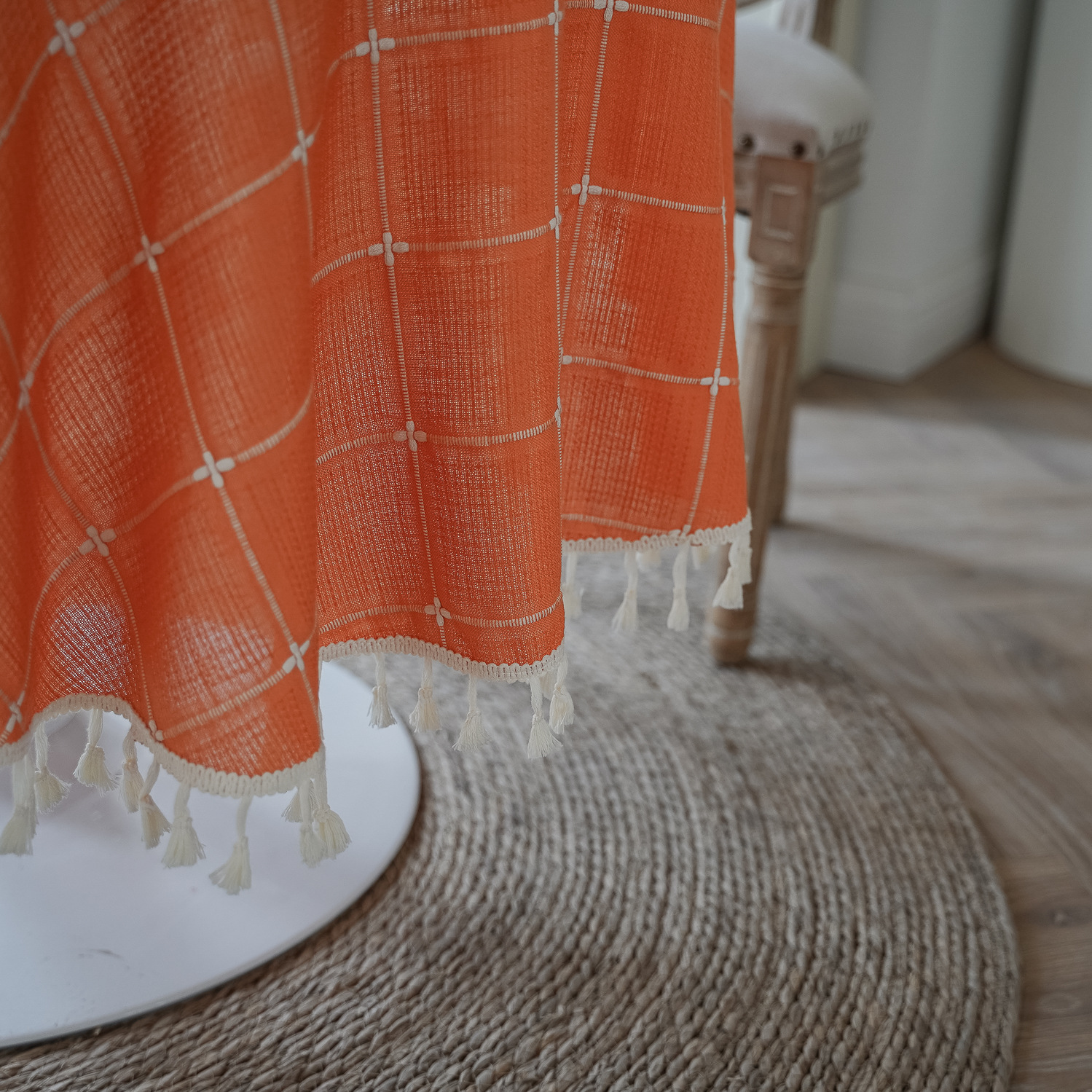 Cross-border TEMU Xiyin round table cloth, Japanese cream white tassel tablecloth, table cloth, cover cloth, Amazon factory wholesale pic 29