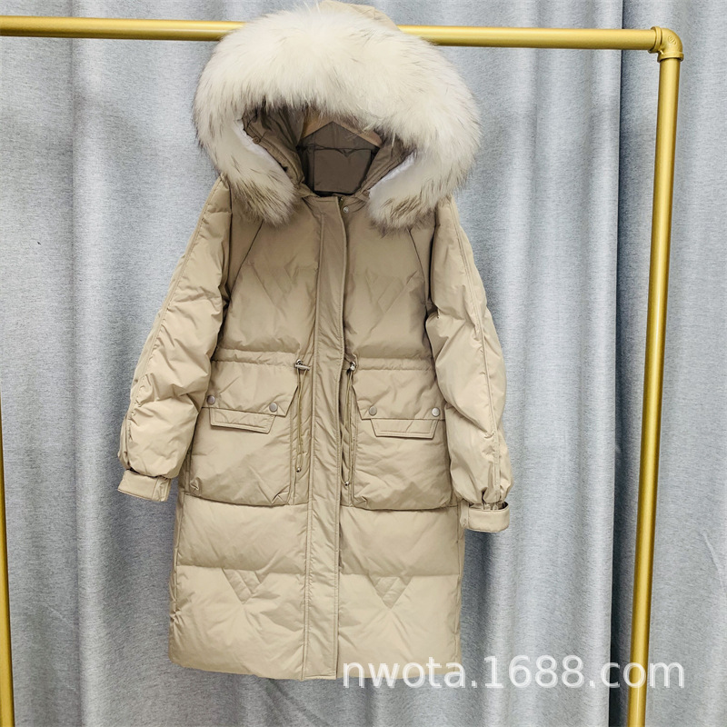 Mid-length goose down jacket for women 2022 new style Korean version knee-length thickened slimming drawstring fashionable warm coat trend pic 8