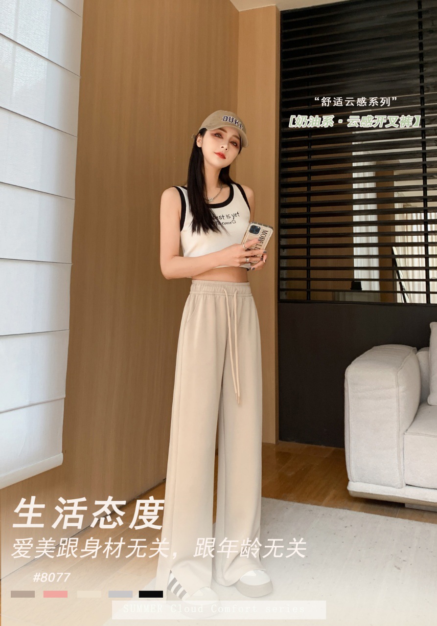 2024春夏新款垂感侧开叉休闲裤长裤 宽松显瘦空气棉窄版阔腿裤女详情5