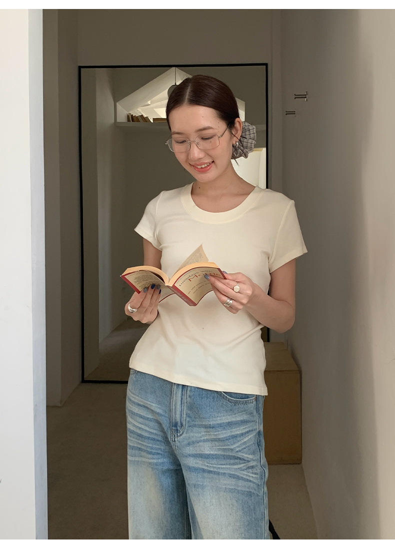 【11 Colors 】 Basic round-neck short-sleeved T-shirt for women 2025 Spring/Summer New simple and versatile solid color top T003 pic 28