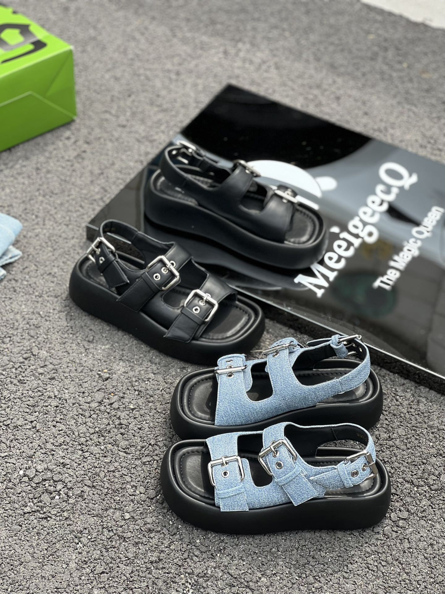 Meeigeec.Q厚底牛仔蓝个性百搭女士凉鞋2024夏季新款沙滩凉鞋现货详情12