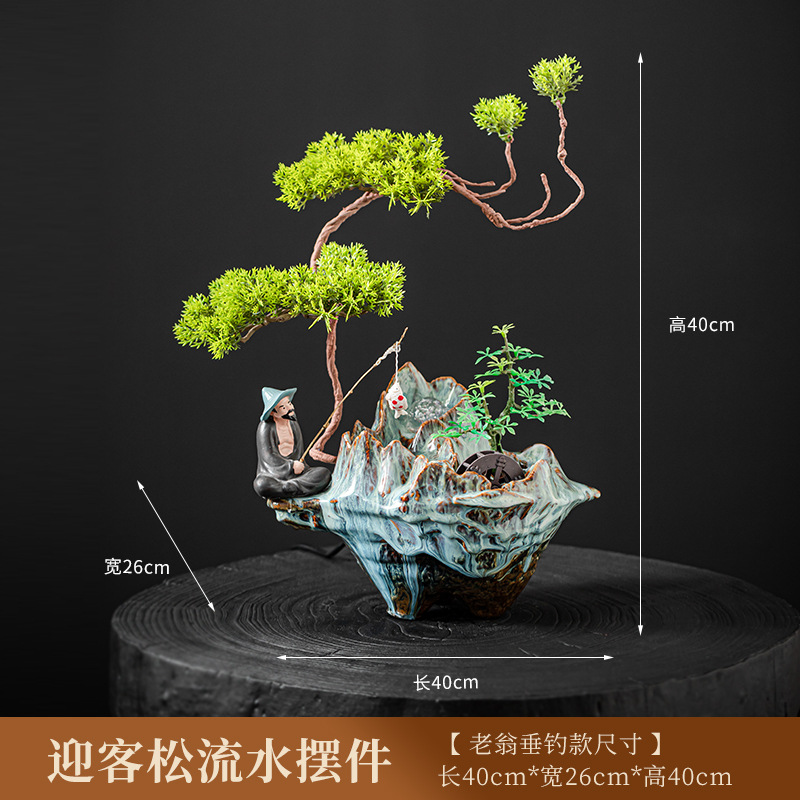 迎客松流水摆件  树脂工艺品 办公室装饰品 详情16