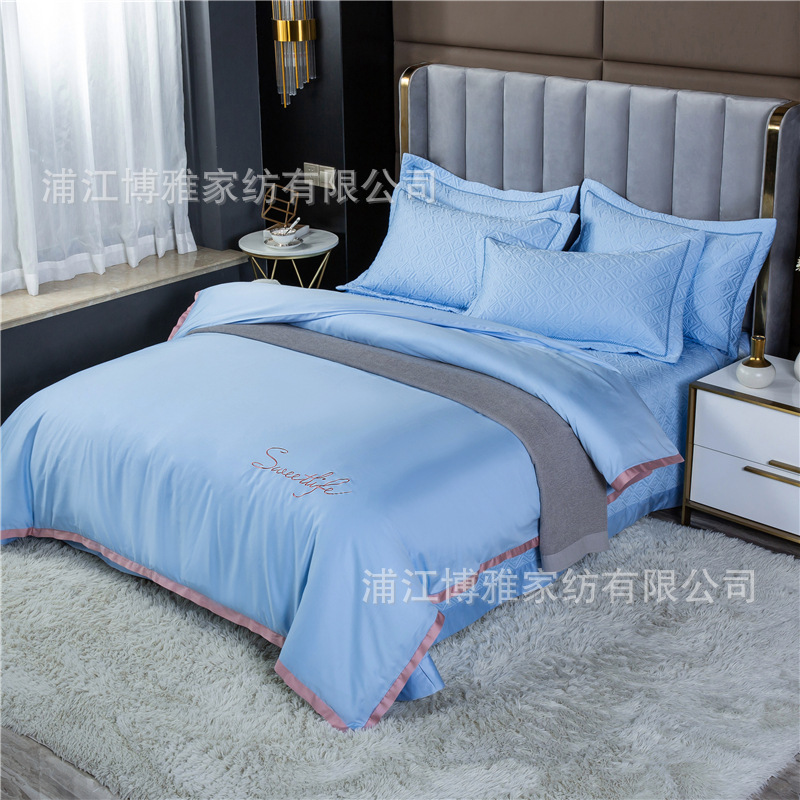 Wholesale of new light luxury 60s long-staple cotton bed cover three-piece set, quilted quilt with thickened cotton interlining, pure cotton bed cover pillowcase pic 30
