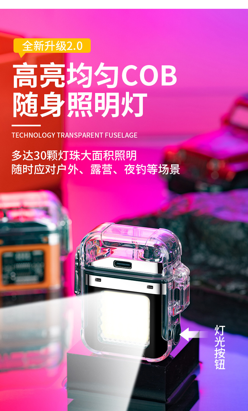 New charging dual-arc lighter, windproof lighting, transparent shell, sealed and waterproof, electronic pulse lighter as a souvenir pic 4