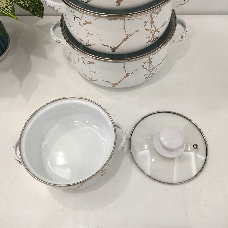 673DG white gold five-piece enamel cookware set 16-24cm cookware set pic 5