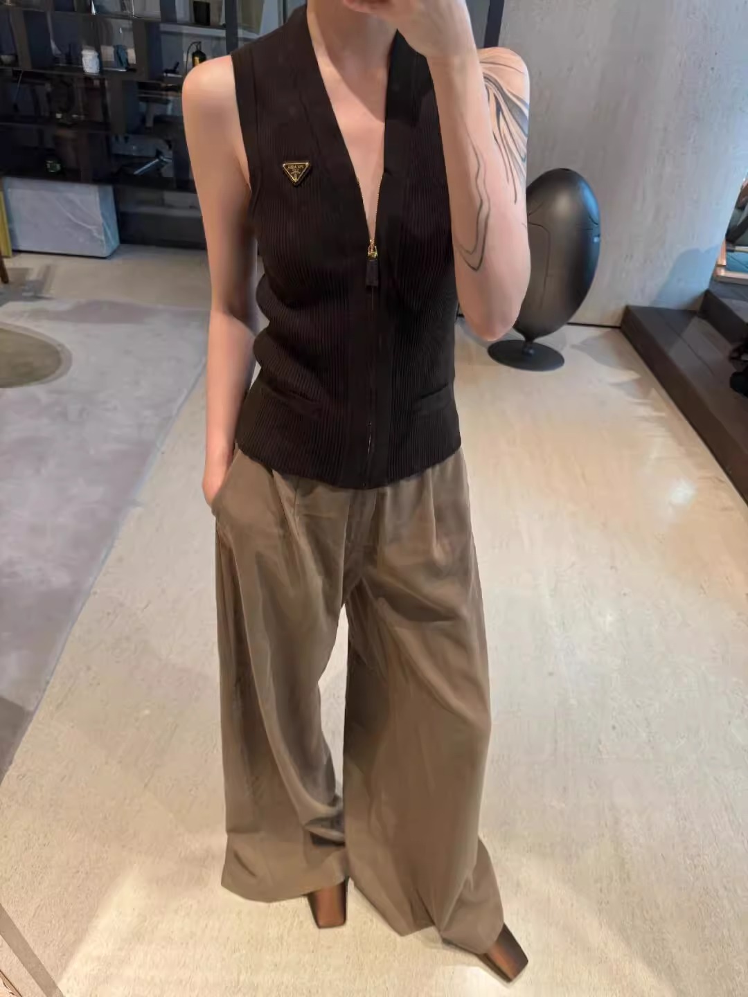 羊皮版~法式方头三角跟穆勒凉拖鞋女夏季真皮包头半拖鞋粗跟半托详情21