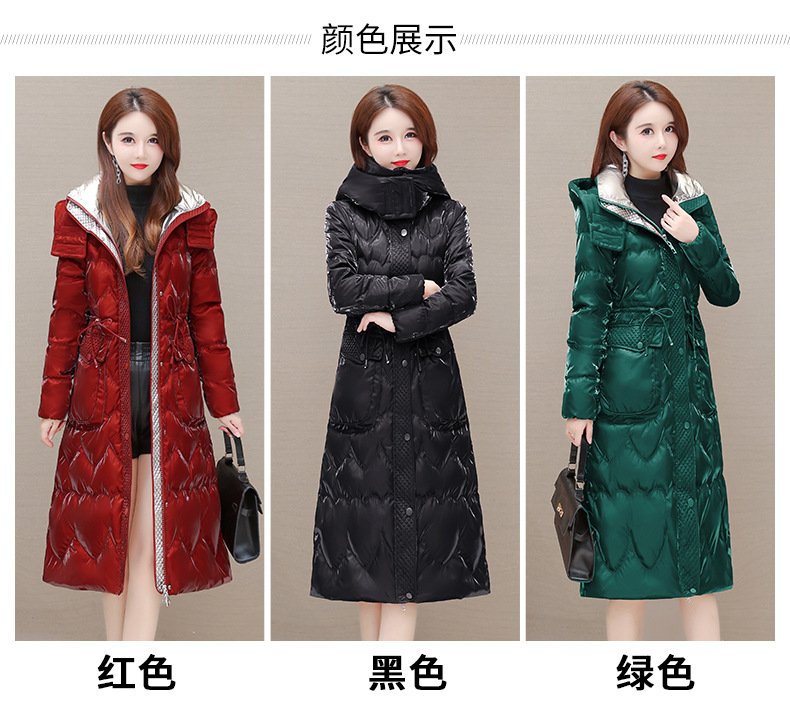 Estilo elegante con capucha nueva chaqueta para mujeres invierno 2022 temperamento con cordones slim estilo medio largo abrigo para mujeres pic 10