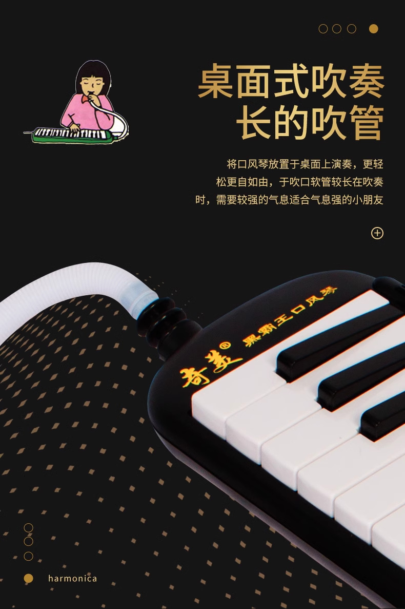 奇美黑霸王口风琴37键学生用教学儿童初学专业皮革软包黑色口风琴详情16