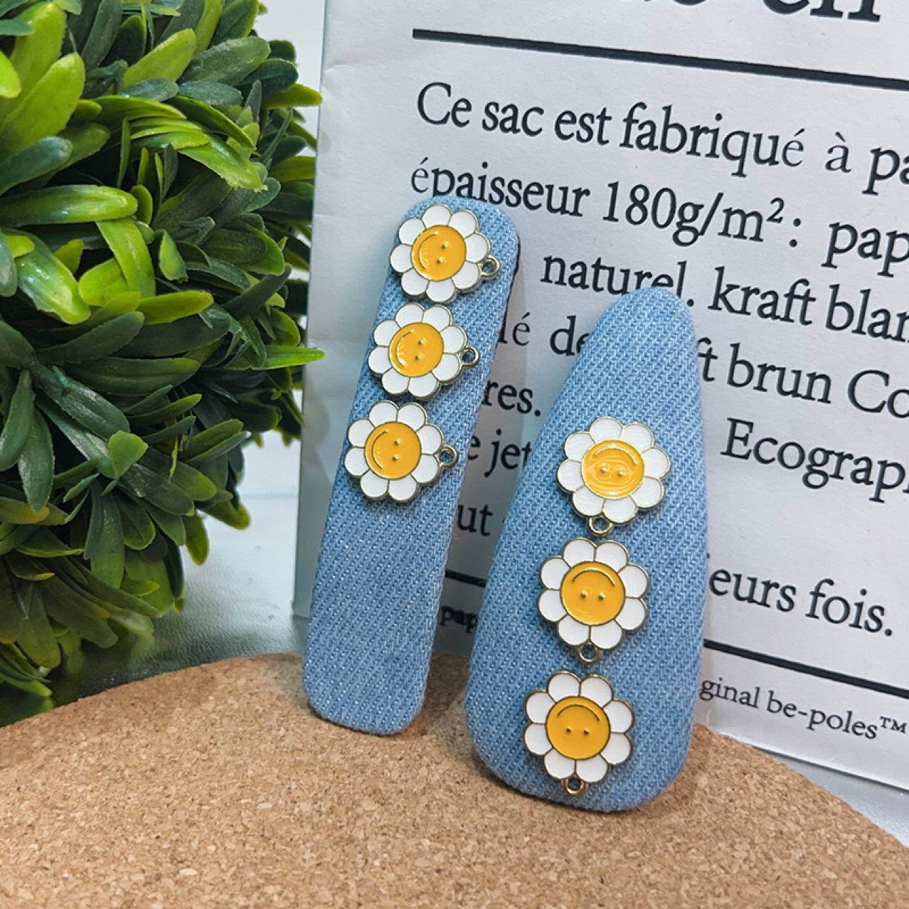 New yellow smiley face denim duckbill hair clips in the summer ins style, Korean sweet and cute bangs hair accessories for women pic 2