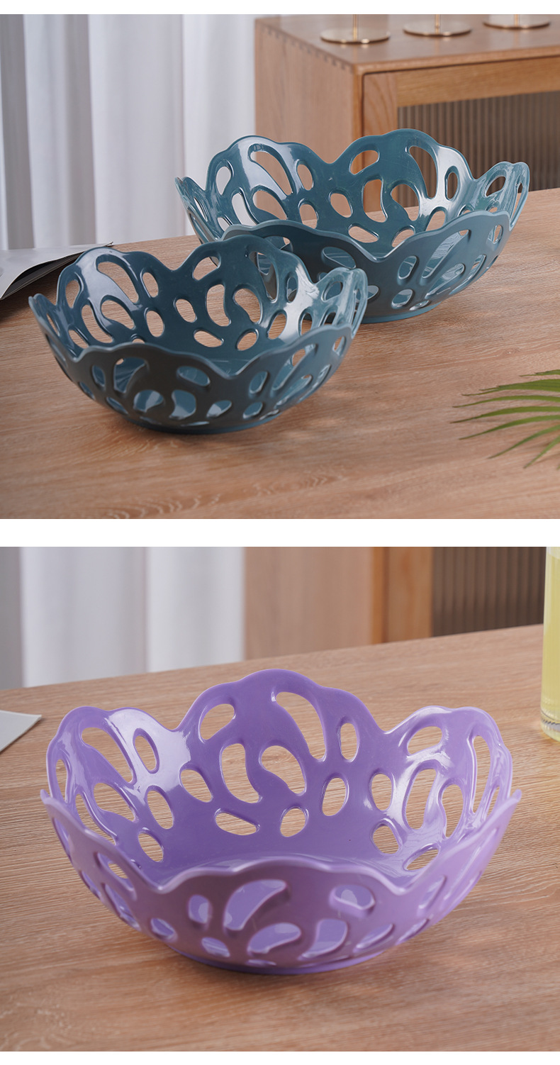 Draining basket, colorful classic melamine fruit plate, hollowed-out fruit basket, fruit plate, kitchen vegetable basket, living room, home, daily use pic 24