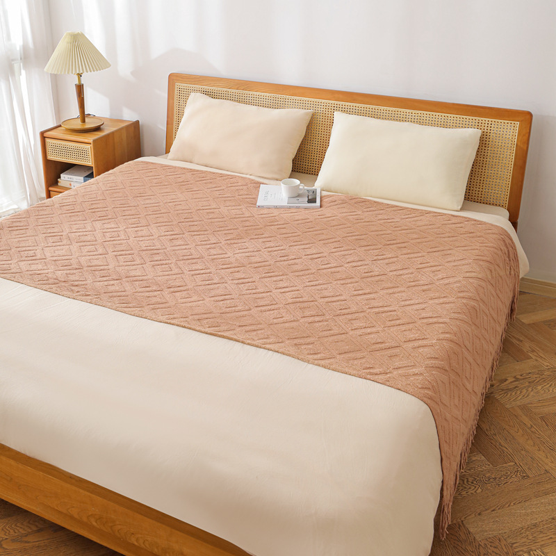 Ins-style soft solid-color acrylic warp knitted jacquard checkered blanket sample room homestay decoration camping blanket pic 8