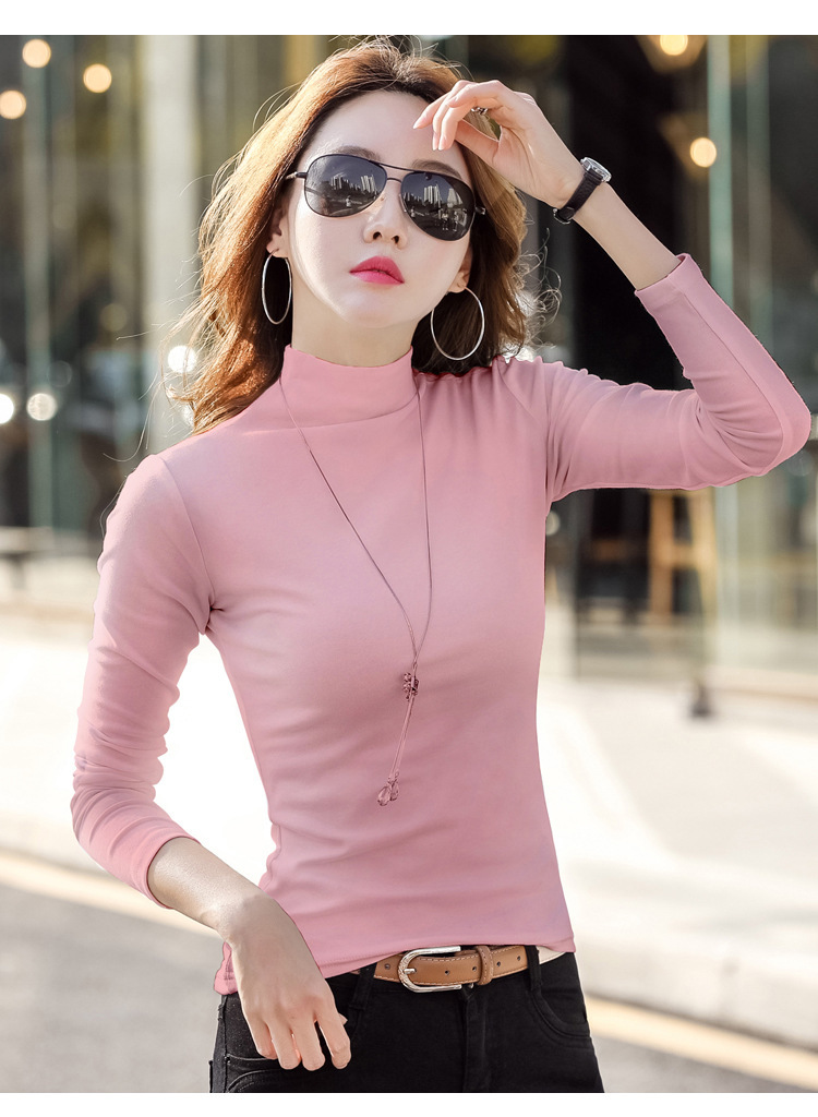 纯棉打底衫女半高领长袖t恤中领洋气内搭黑色秋衣2022春秋季新款详情21