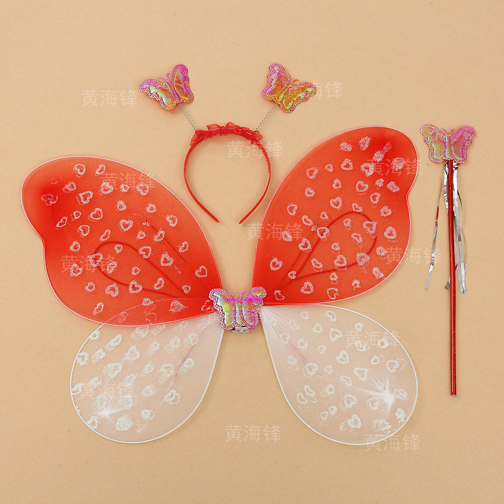 儿童昆虫蝴蝶翅膀三件套跨境节庆表演道具发箍魔法棒蝴蝶精灵套装                              详情8