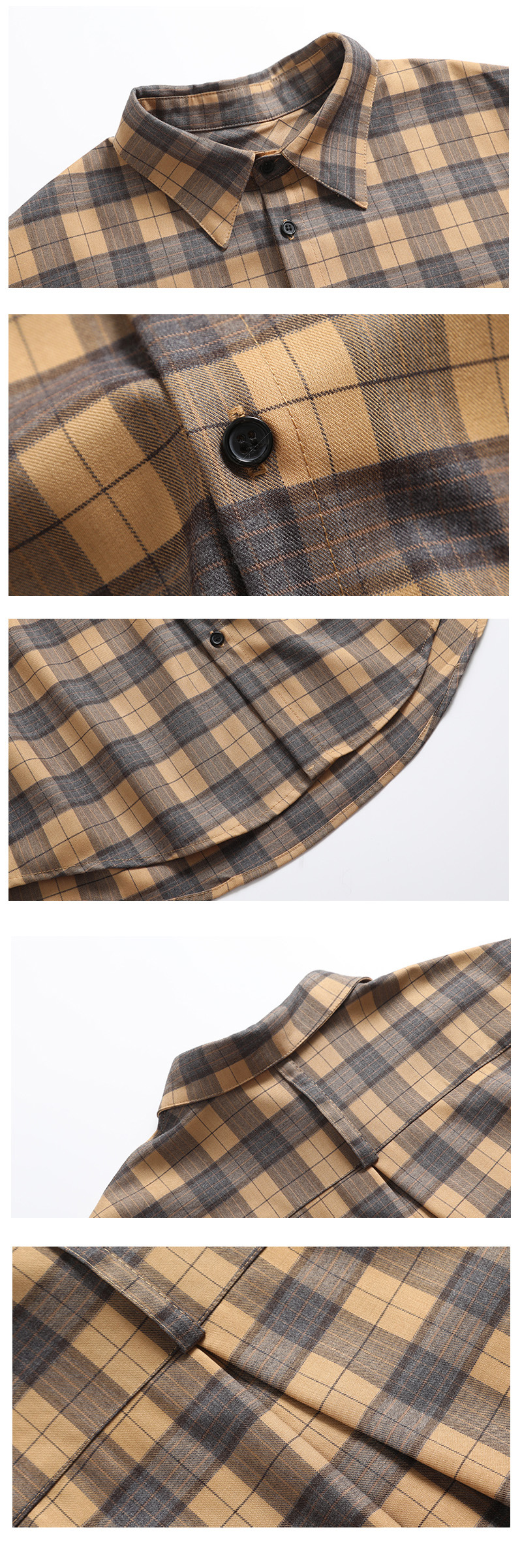 New retro plaid loose off-the-shoulder plaid long-sleeved shirt, yellow lapel plaid casual shirt for women 4415 pic 6