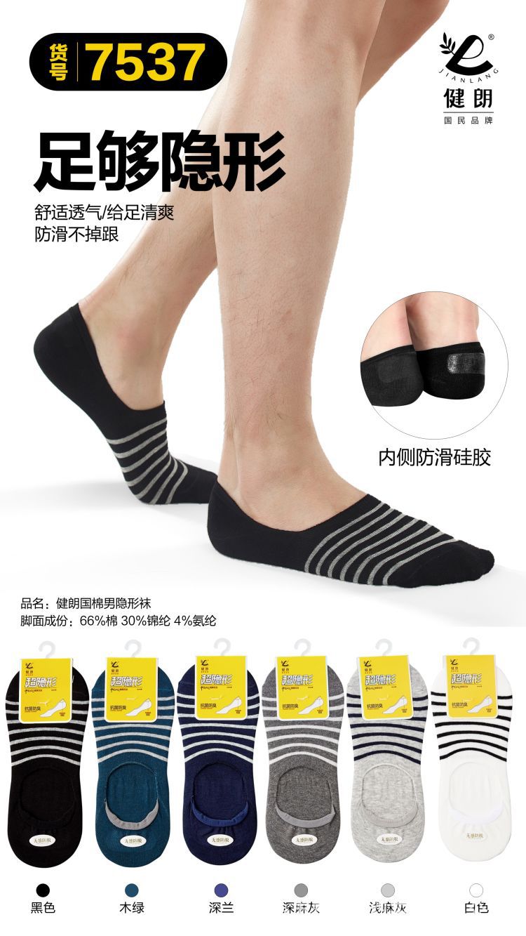 健朗春夏款男袜精梳棉船袜薄款透气隐形袜吸汗防臭广东袜盒装详情19