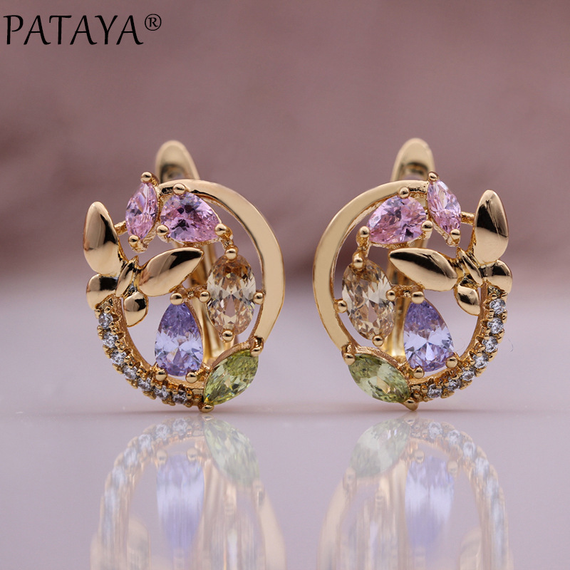 PATAYA585 rose gold electroplated earrings, cross-border direct supply, AliExpress multi-color zircon butterfly earrings pic 6