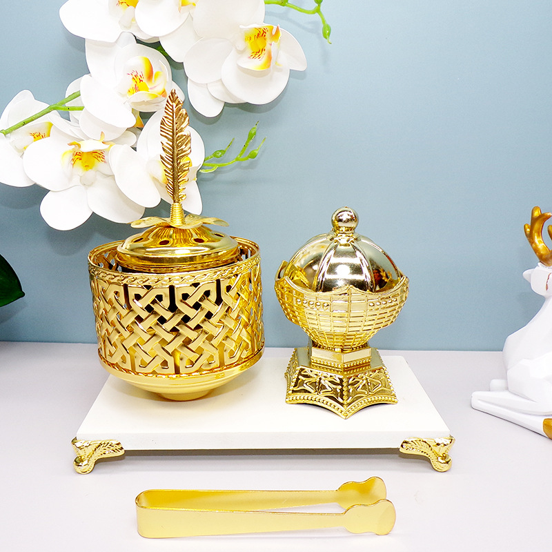 New golden creative incense burner with Middle Eastern style from a manufacturer, fashionable handicrafts and decorative items pic 4