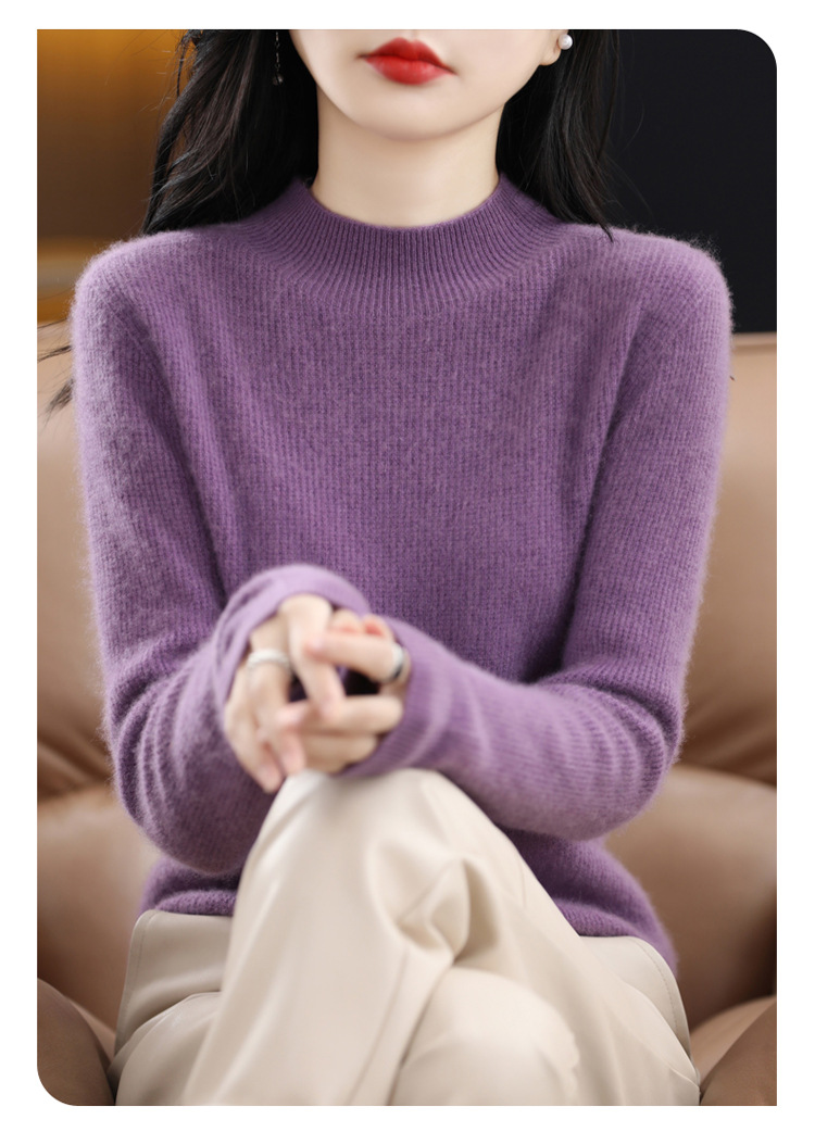 一线成衣女士修身半高领羊毛衫100%短款长袖打底衫纯色秋冬新款保详情18