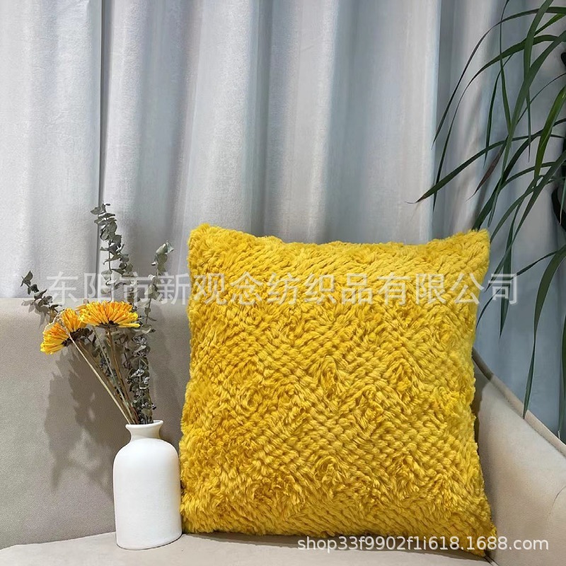 New plush sofa pillowcase, solid color simple wavy short fur pillow cover, yellow pillowcase wholesale pic 21
