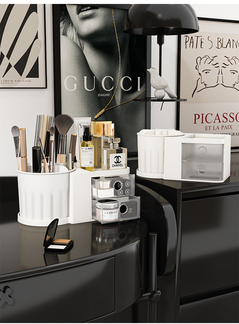 桌面抽屉式化妆刷收纳筒化妆品收纳盒置物架台面梳妆台口红眼影笔详情18