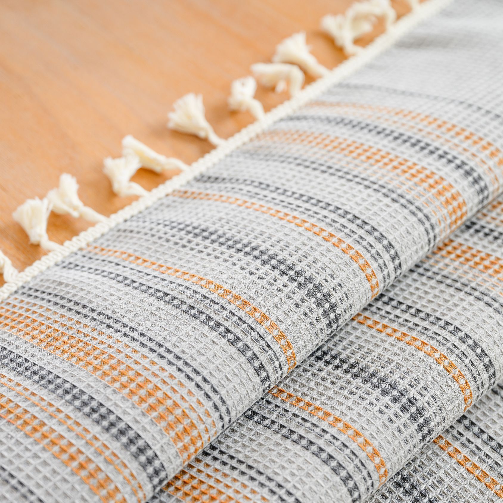 Wholesale of American-style country solid-color household rectangular table fabric, soft and breathable waffle striped coffee table cover fabric pic 44