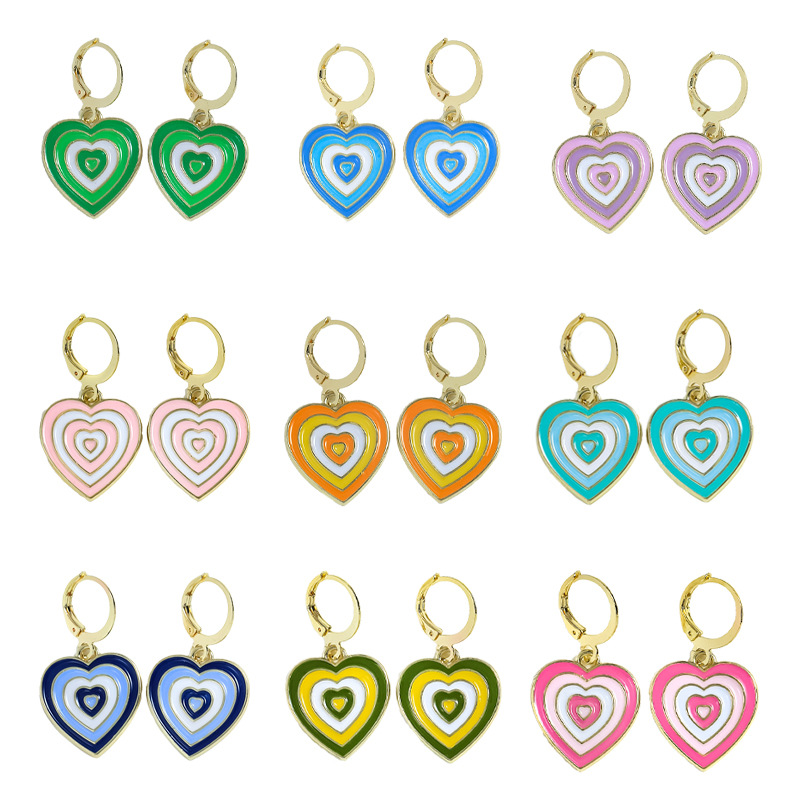 Japanese and Korean niche design sense simple oil-dripping heart-shaped earrings sweet, cute and playful graffiti color-blocking alloy earrings pic 1