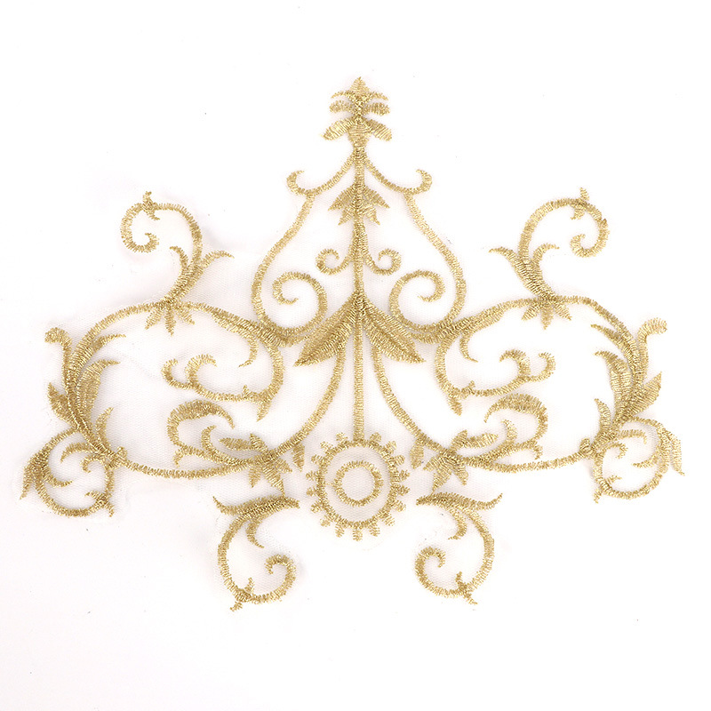 Golden flat embroidered lace embroidered trim for wedding dresses, evening gowns, home textiles and clothing DIY handmade accessories golden lace pic 4