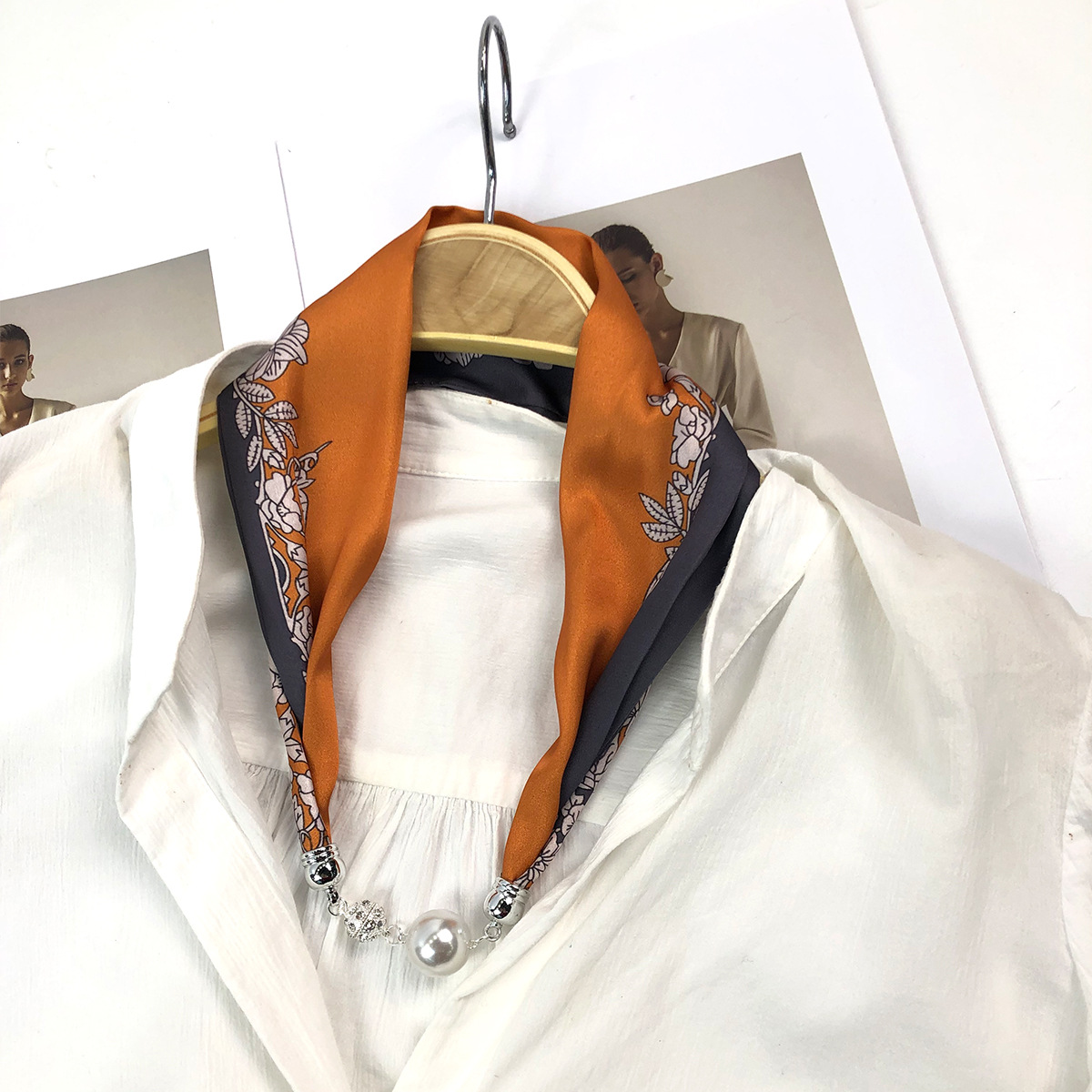 One-piece consignment cross-border exclusive summer fashionable and versatile silk pearl necklaces, silk scarves, buckles and scarves factory wholesale pic 17