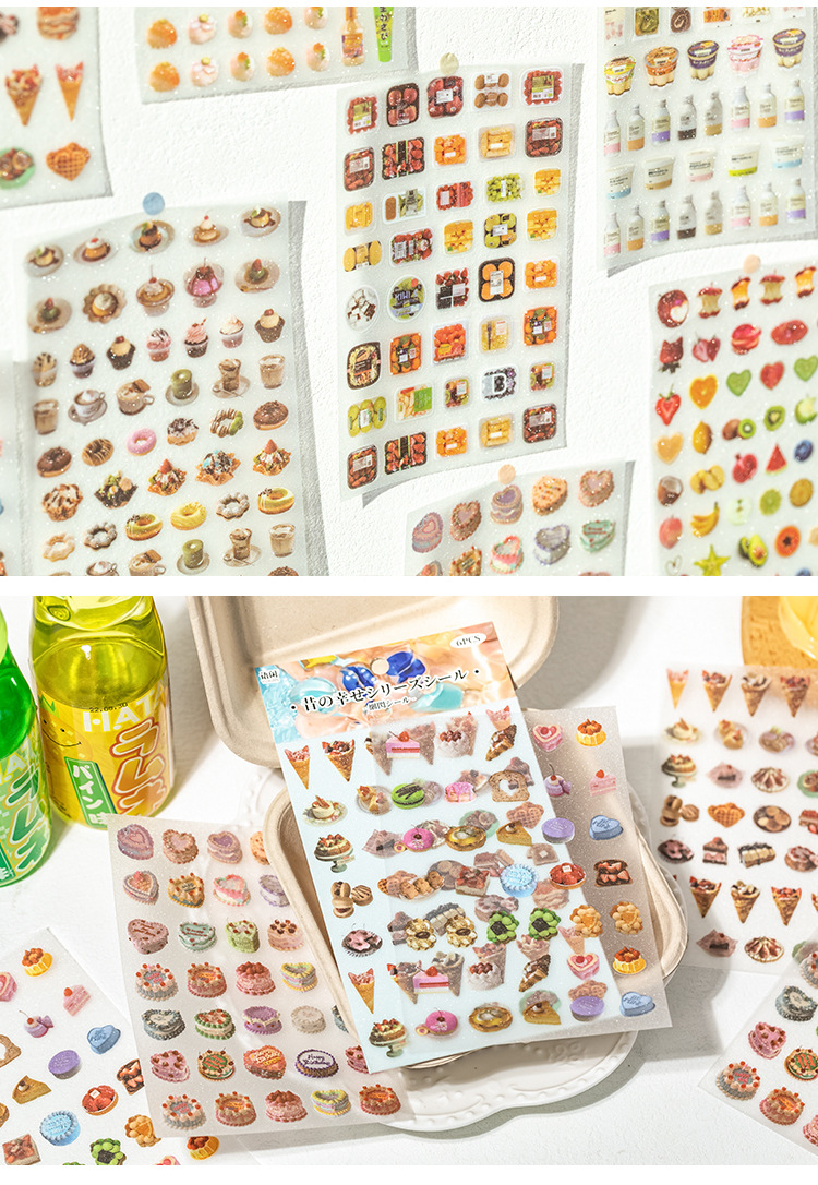 旧时确幸闪砂pet贴纸古早风零食饮料蛋糕手帐咕卡diy装饰素材贴画详情14