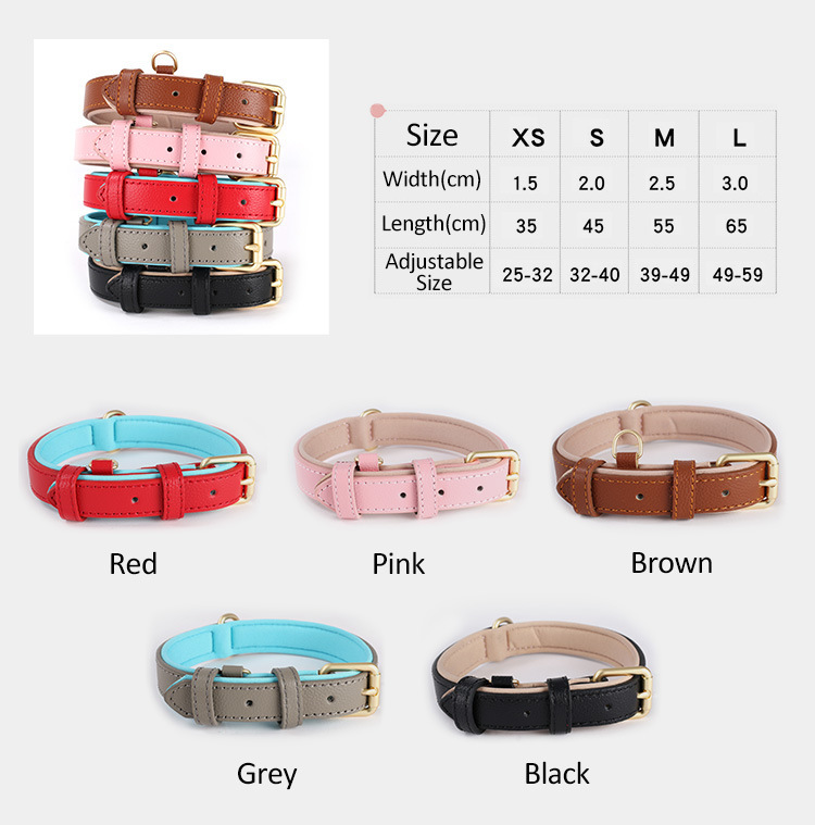 New pet collar with lychee pattern, genuine leather dog collar, diving cotton anti-loop, adjustable cat neck collar, pet collar pic 2
