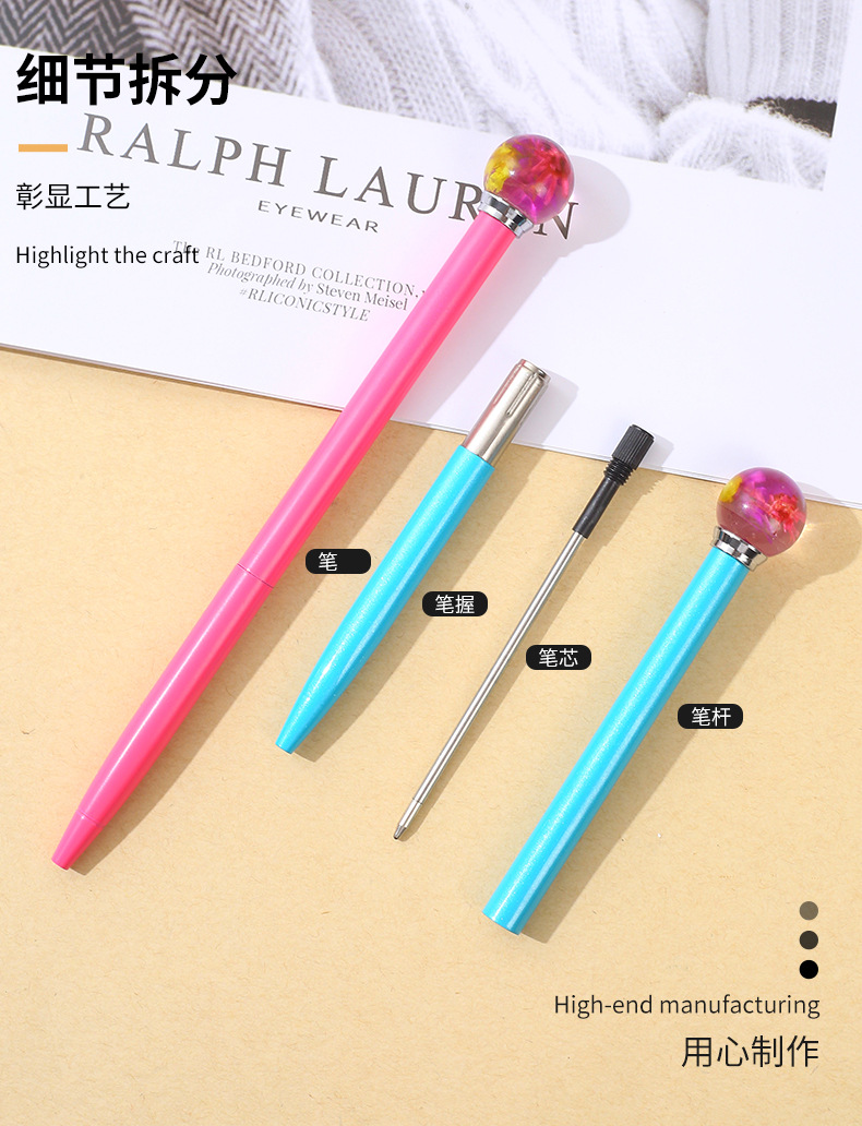 The manufacturer produces Gaoshi dry flower ball metal ballpoint pens, rotating metal pens, advertising gift pens, glass ball ballpoint pens pic 4