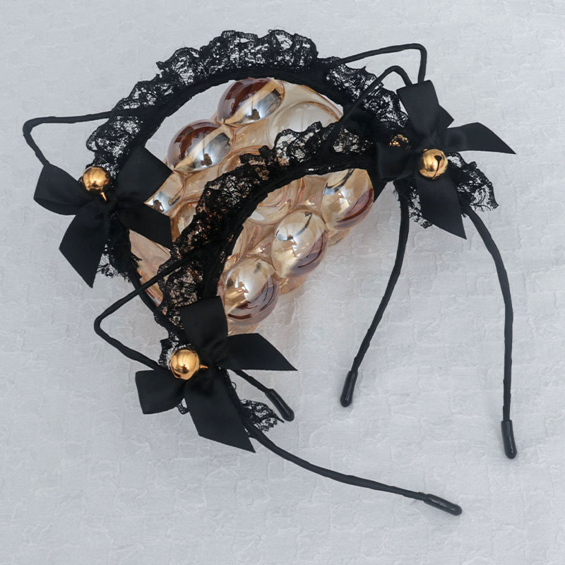 御姐萝莉可爱铃铛猫耳朵发箍花边蕾丝蝴蝶结发饰可爱饰品派对头饰详情1