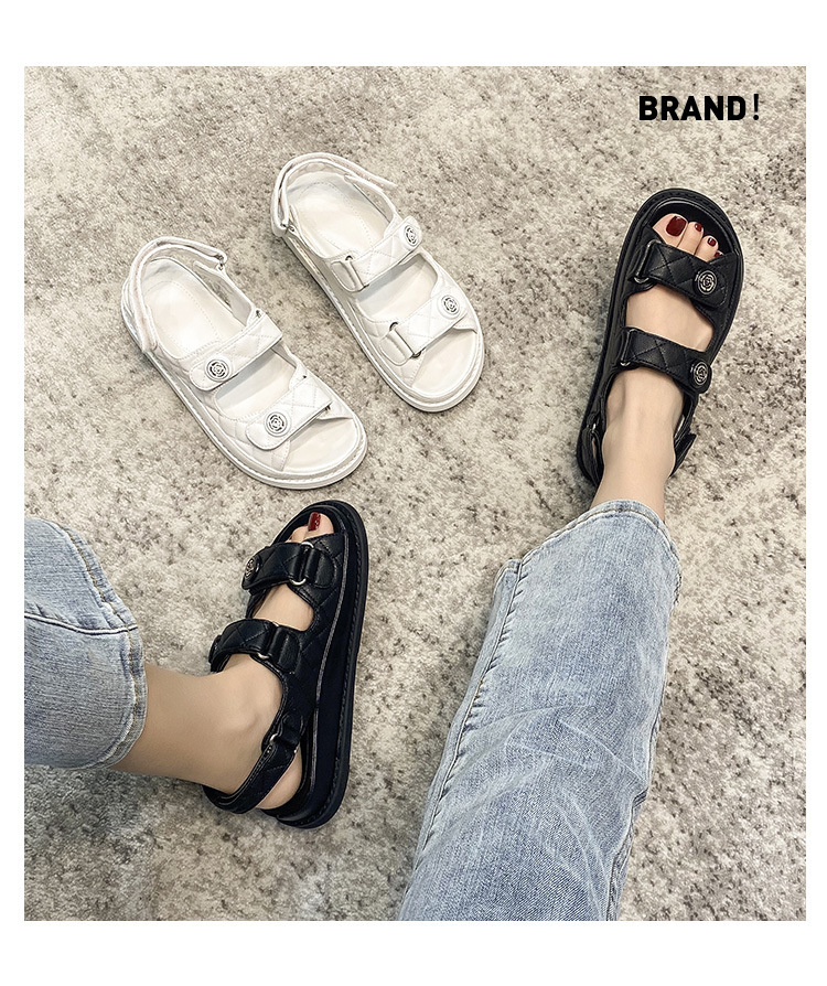 小香风凉鞋女2024新款仙女风真皮魔术贴夏新款百搭平底女鞋ins潮~详情2