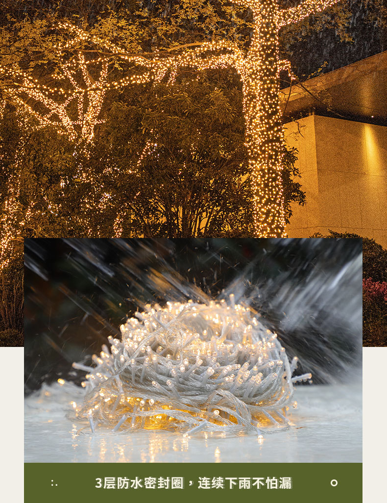户外防水LED彩灯闪灯串灯满天星七彩氛围灯卧室装饰树灯瀑布灯带详情19