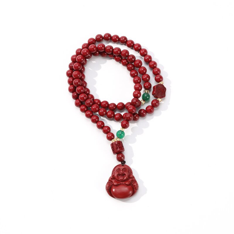 国潮-批发弥勒佛朱砂手链多圈缠绕福牌六字箴言手串手链紫金砂手饰情侣详情5