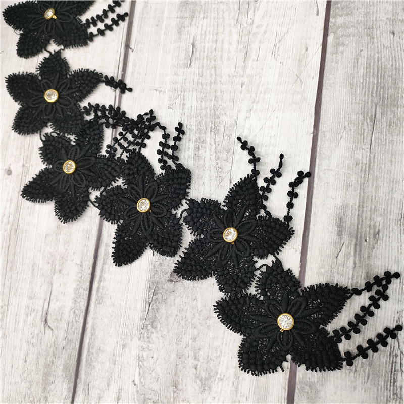 Factory direct sales of lace, milk silk, black star pendants with diamonds, handcrafted water-soluble barcode clothing accessories pic 7