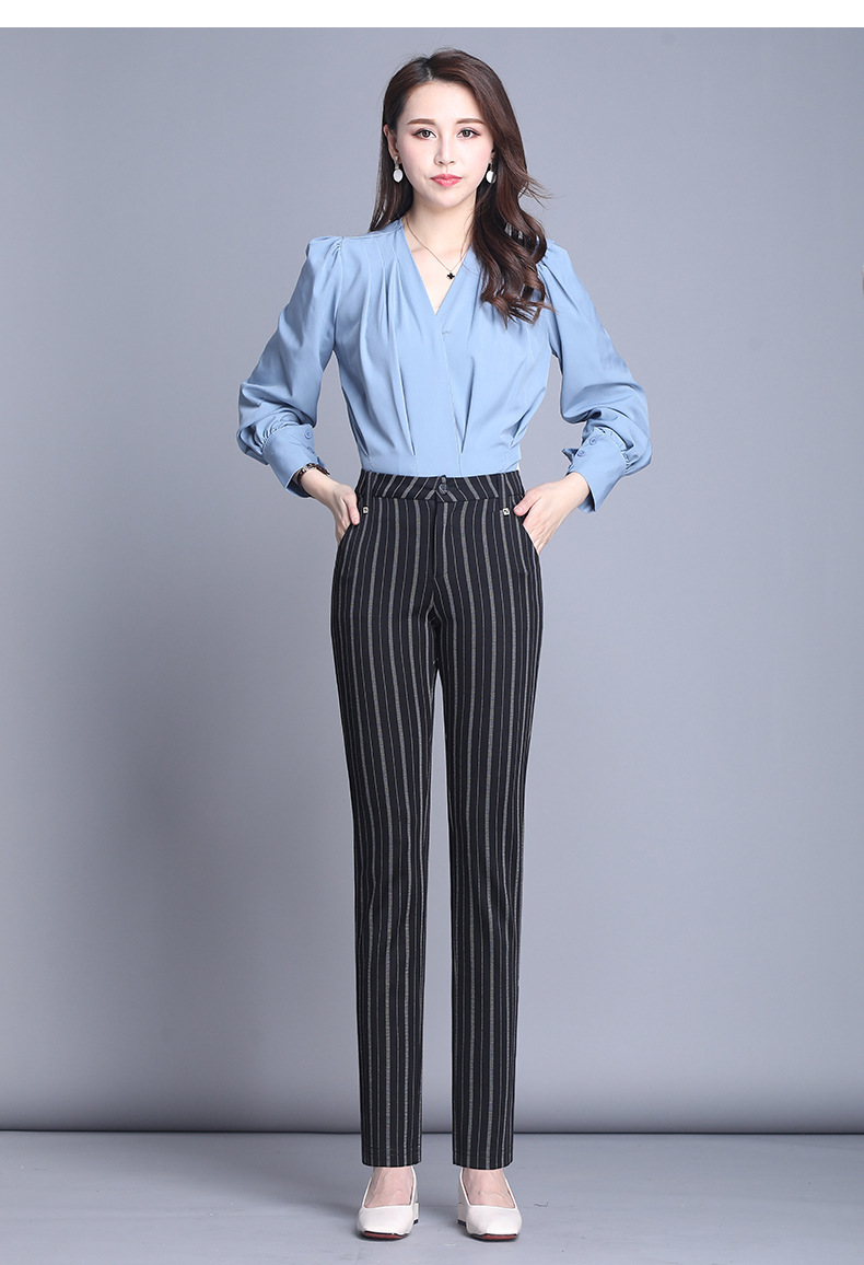 裤子女春夏西装裤女垂坠感高腰新款2023黑色小脚裤弹力女士休闲裤详情6