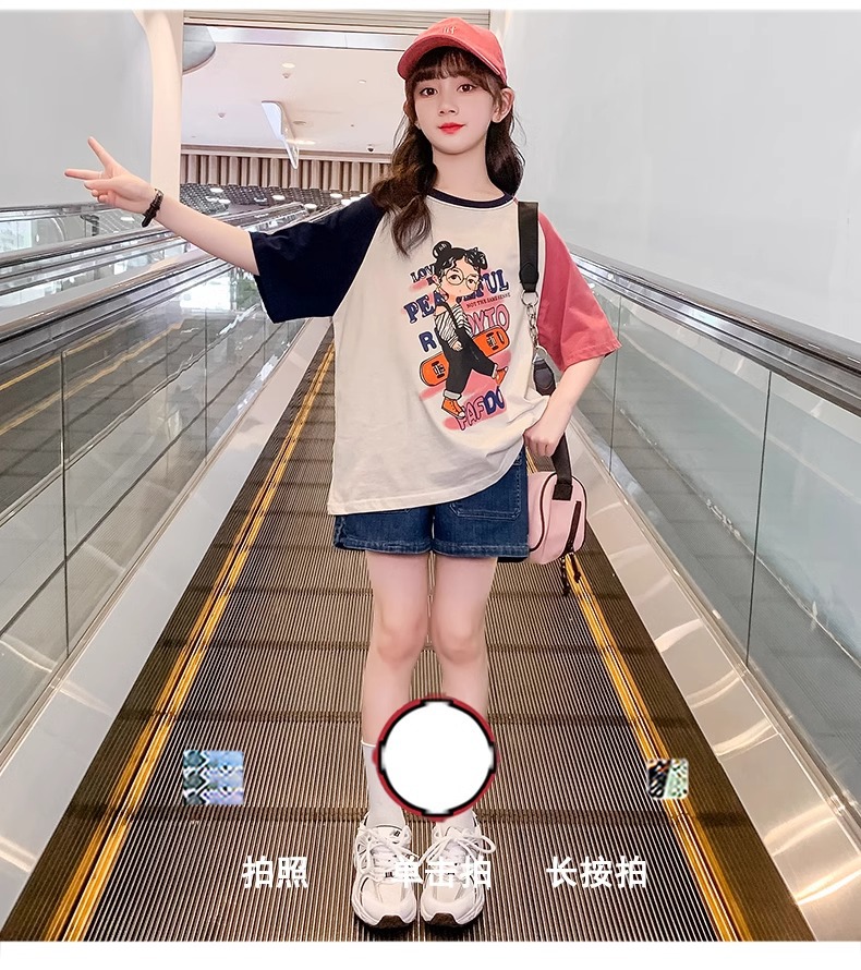 女童T恤2024新款夏季儿童纯棉短袖时髦宽松上衣夏装大童女孩网红详情2