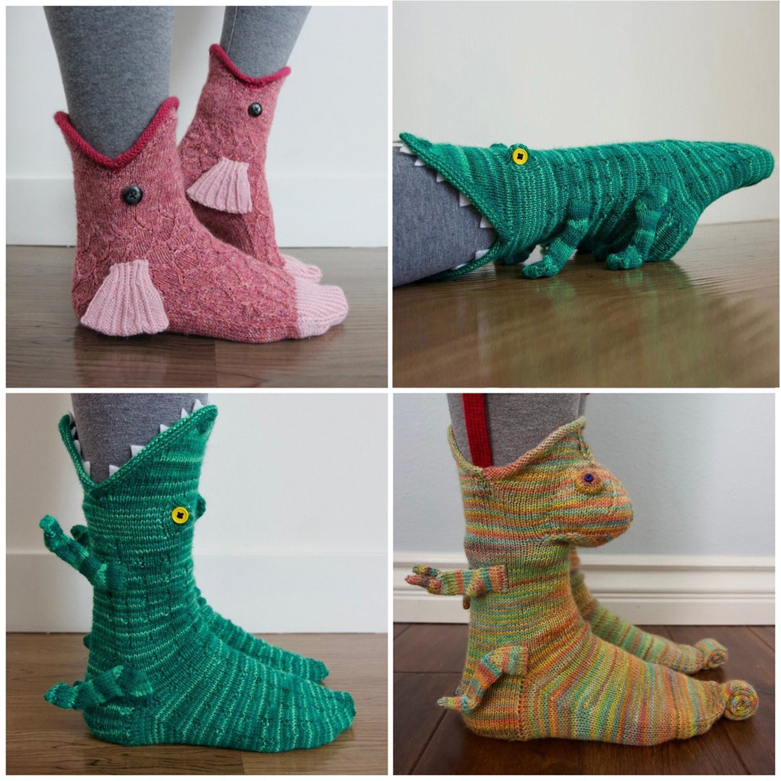 Cross-border Christmas knitted crocodile socks, fun shark socks, knitted creative warm mid-calf animal socks, chameleon socks pic 1