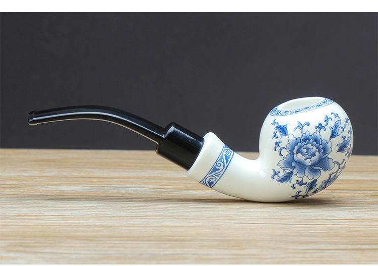 木香陶瓷烟斗烟丝烟具9MM过滤弯式亚克力烟嘴青花瓷烟斗厂家批发详情20