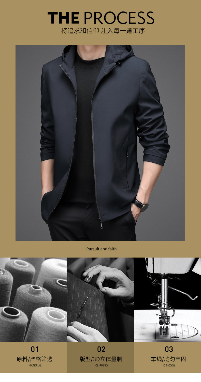 三十秋连帽外套男秋季薄款韩版潮流修身百搭休闲风衣秋装夹克上衣详情10