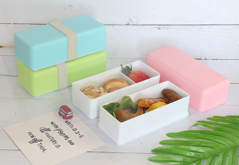 INS japonés de doble capa comprimido lunch box plegable pequeño fresco simple bento box para adultos estudiantes con lunch box pic 14