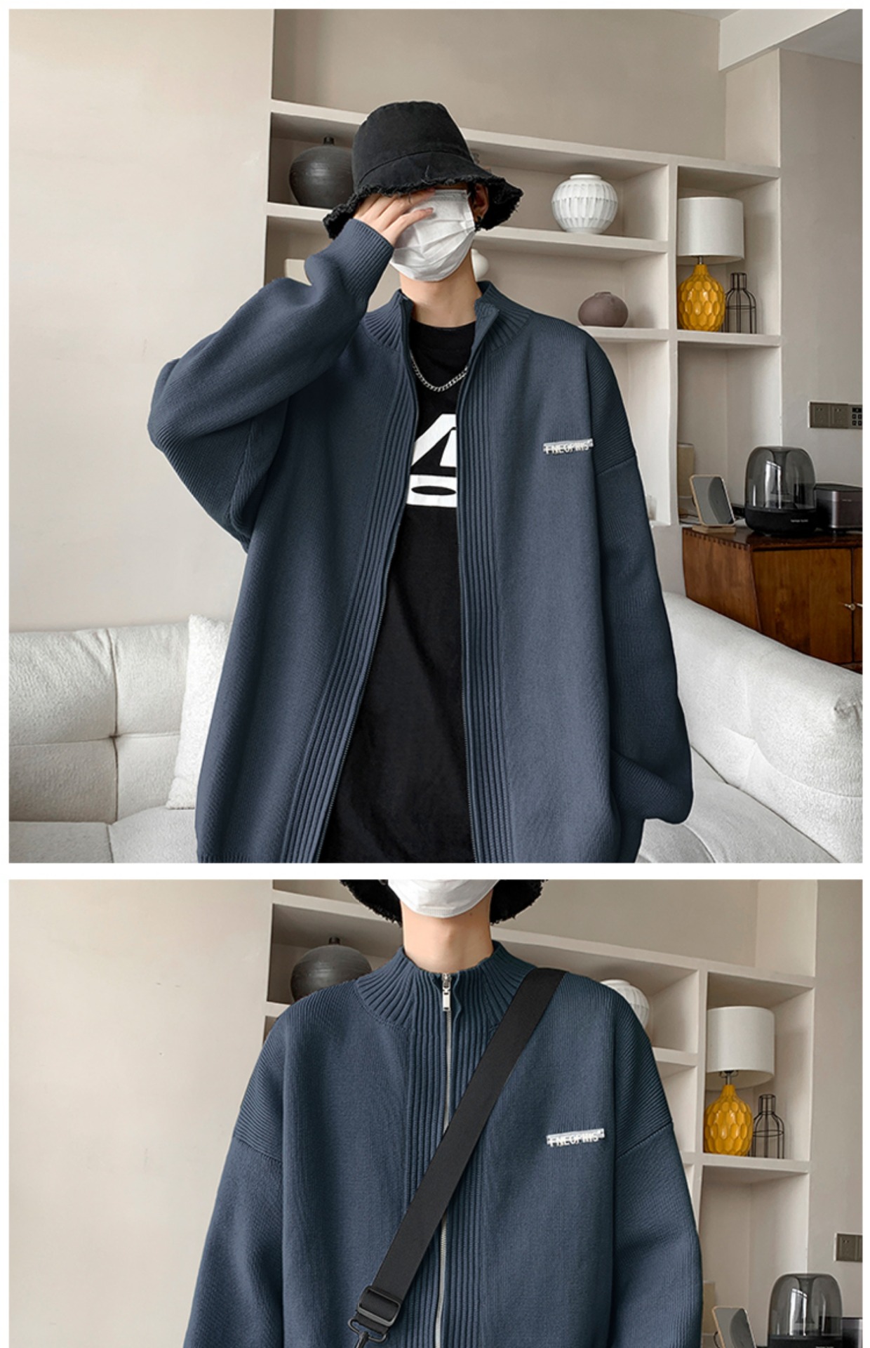 Laid-back style zipper sweater for men, autumn and winter American stand-up collar cardigan, loose trendy couple knitted sweater, casual coat pic 16