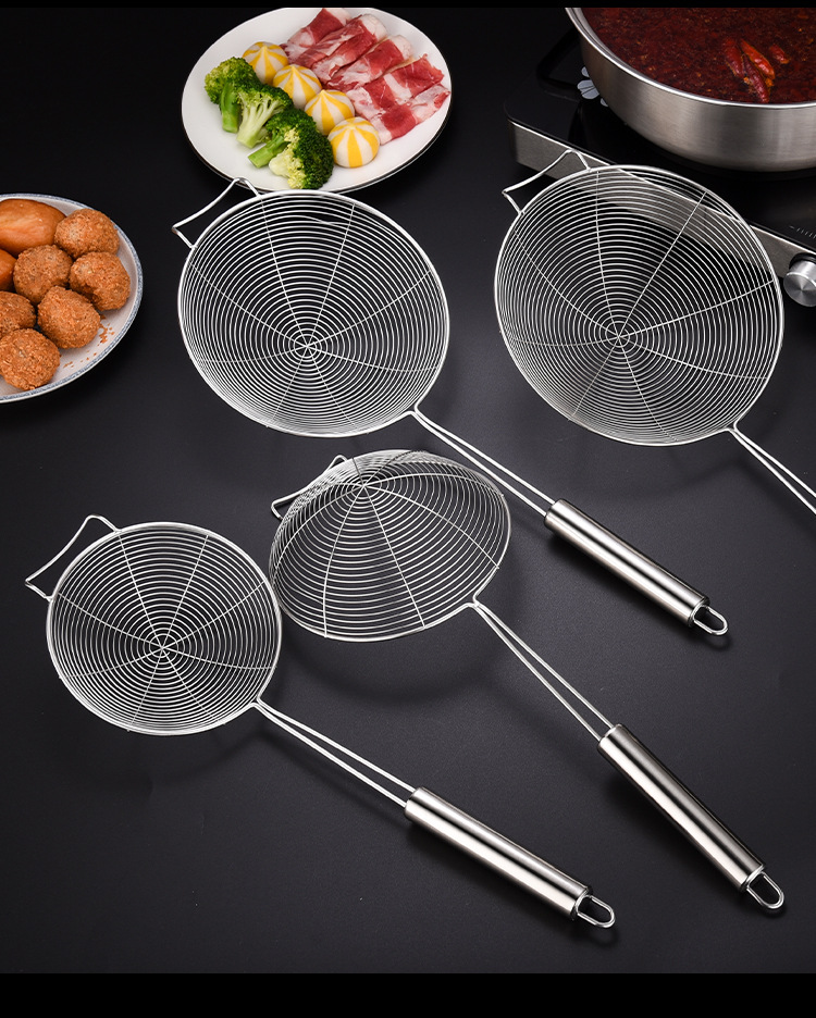 Stainless steel strainer, household hot pot ladle, leaky wire, fried noodles, spicy hot pot, dumplings, filter screen, strainer, large kitchen pic 16