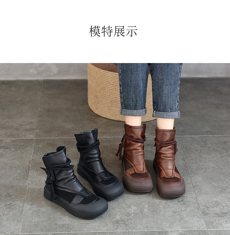 复古罗马凉鞋短靴真皮平底凉靴女2024春夏新款透气网鞋包头凉鞋女详情15