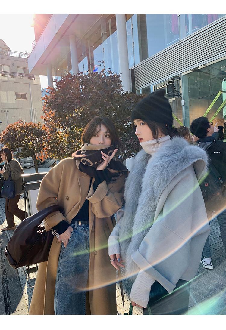 反季驼色呢子双面羊绒大衣女中长款2022年秋冬季韩系温柔毛呢外套详情12