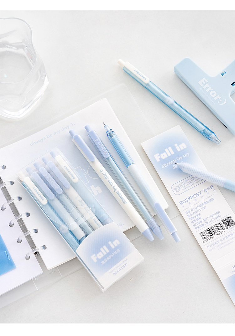 RosyPosy Stationery Blush Gel Pen Set: Horizontal transparent gradient gel pen with a girlish heart, push-button practice pen pic 20